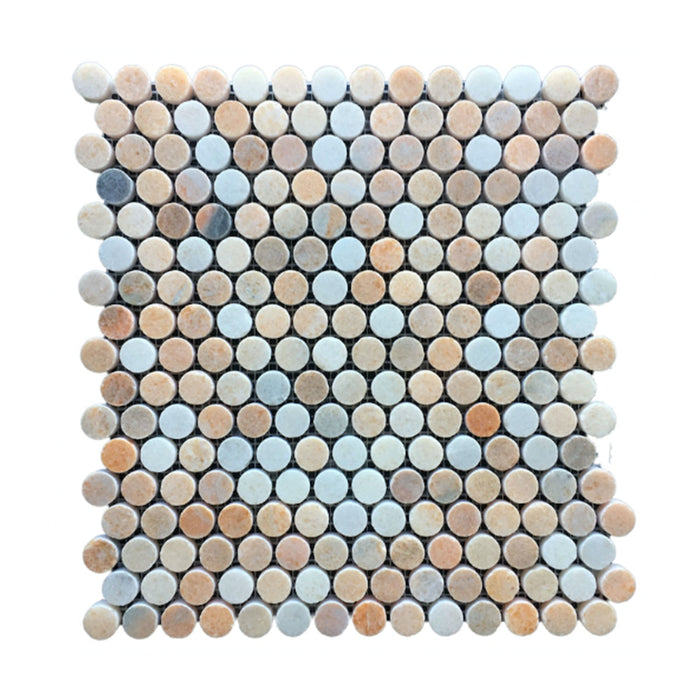 Penny Round Rosa Portogallo Honed Marble Mosaic