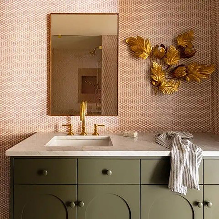 Rosso Crema Marble Penny Round Mosaic