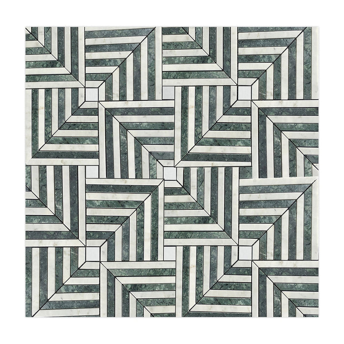 Carrara Marble Chicago Carrara & Indian Green Mosaic