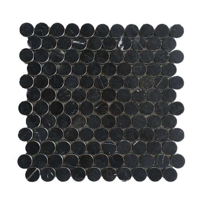 Penny Round Nero Marquina Marble Mosaic