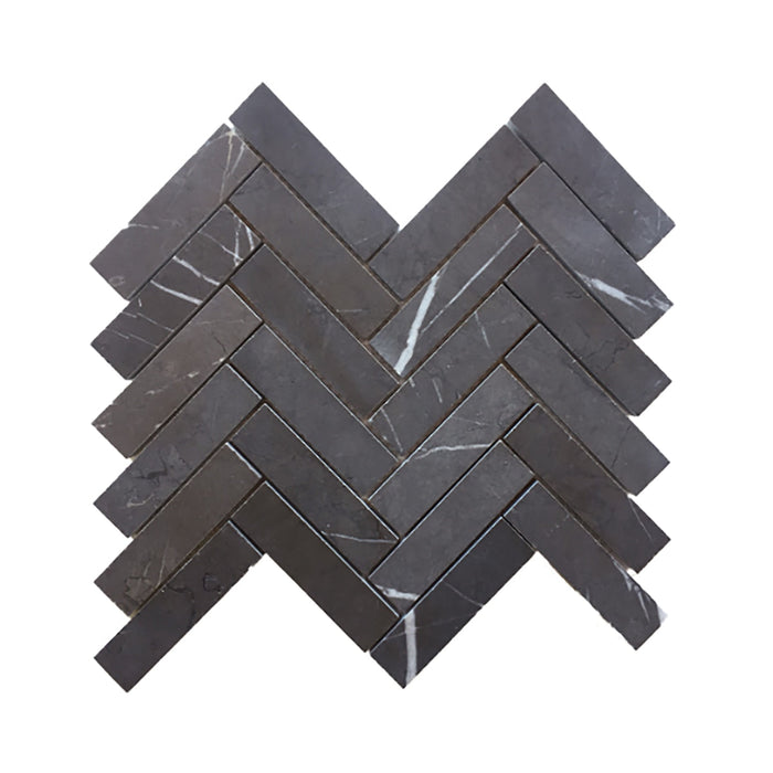 Pietra Grey Marble Herringbone Mosaic