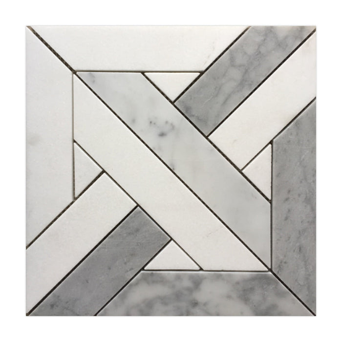 Large Versailles Italian Grey & Thassos Marble Mosaic