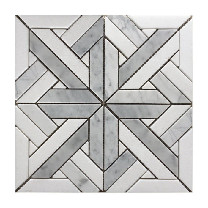 Medium Versailles Italian Grey & Thassos Marble Mosaic