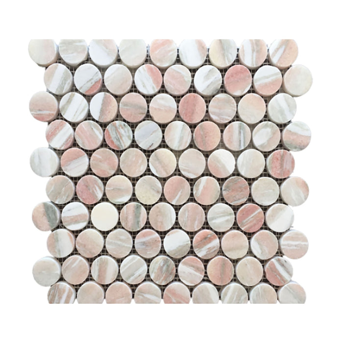 Norwegian Rose Marble Penny Round Mosaic