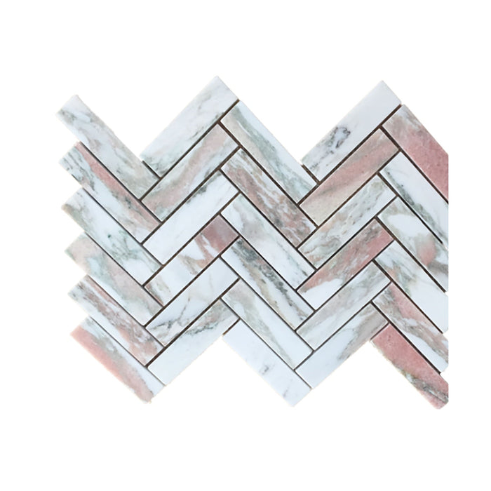 Norwegian Rose Marble Herringbone Mosaic