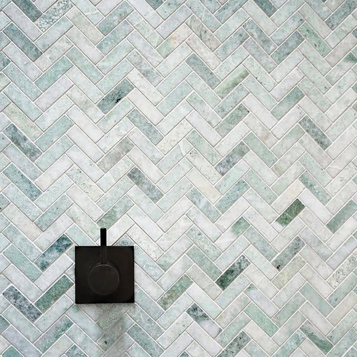 Herringbone Ming Green Marble Mosaic