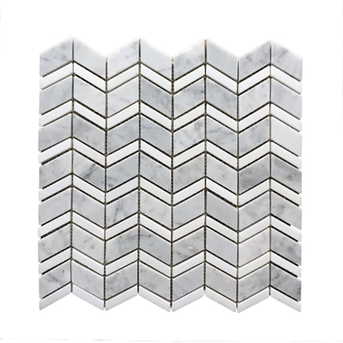 Carrara Marble Jersey Chevron Carrara & Thassos Mosaic