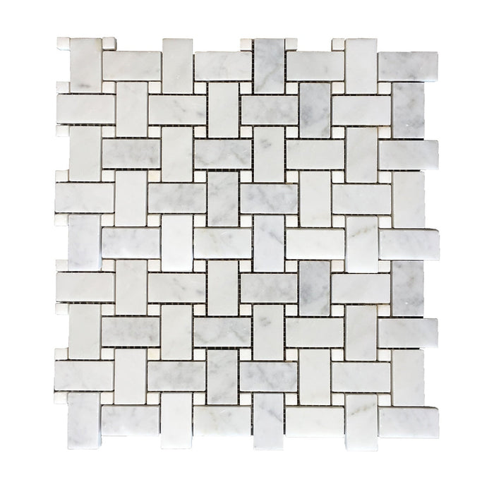 Carrara Marble Basketweave Carrara & Thassos Mosaic