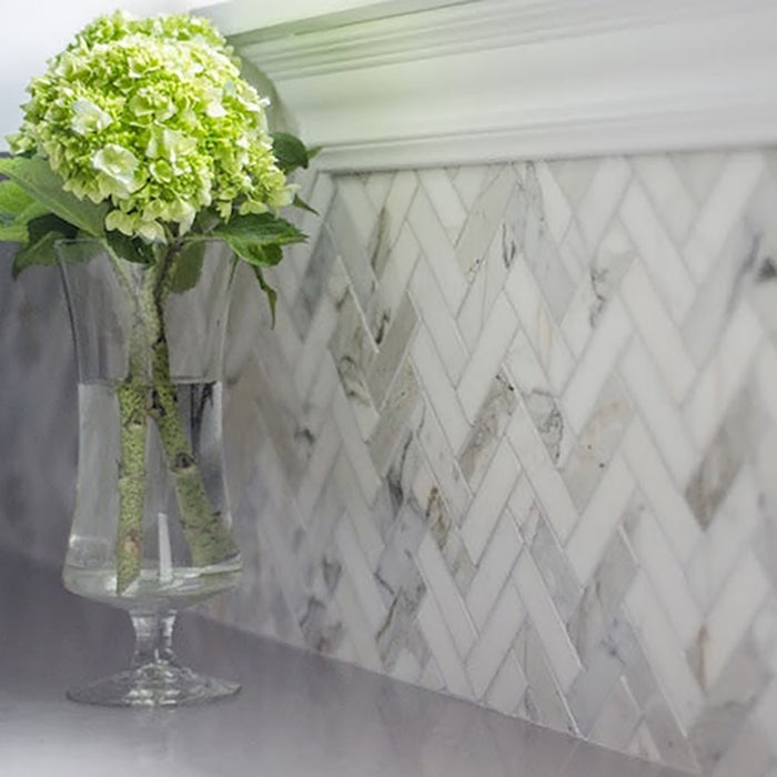 Herringbone Calacatta Gold Marble Mosaic