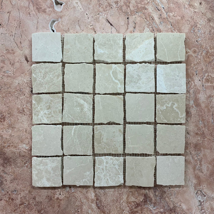 Botticino Rustic Edge Large Square Marble Mosaic