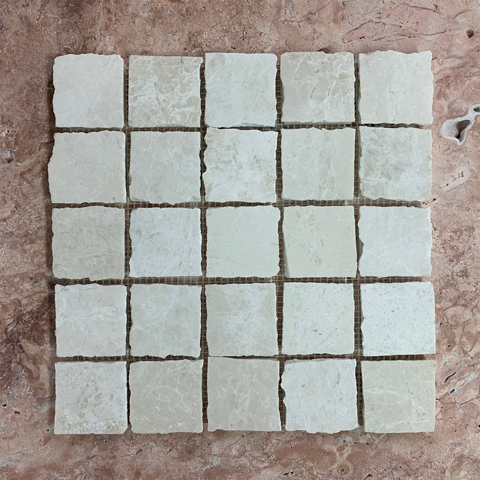 Large Square Rustic Edge Snow White Marble Mosaic