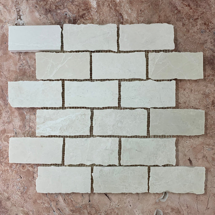 Brickbond Rustic Edge Snow White Marble Mosaic