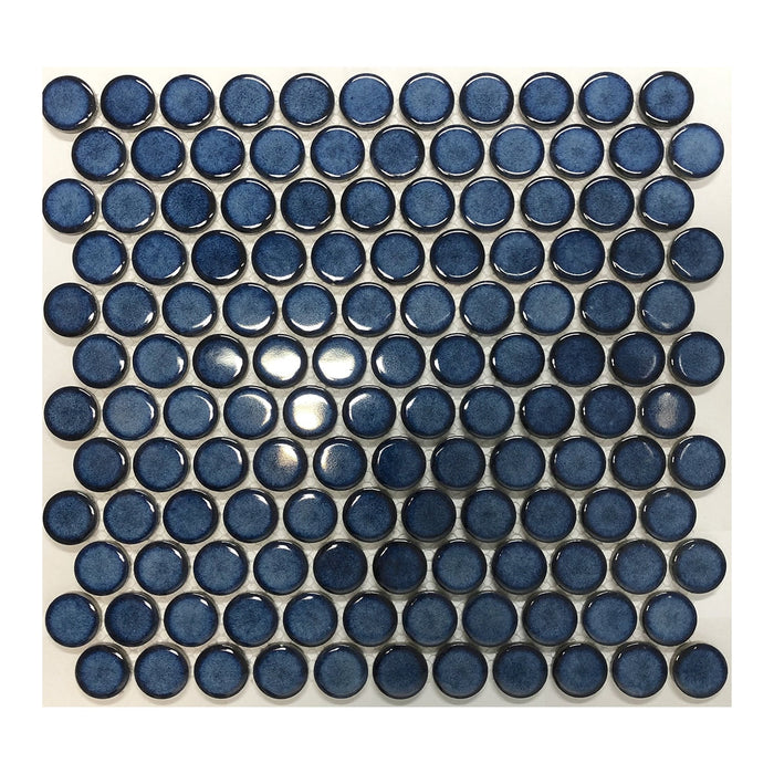 Penny Round Shadow Blue Porcelain Mosaic