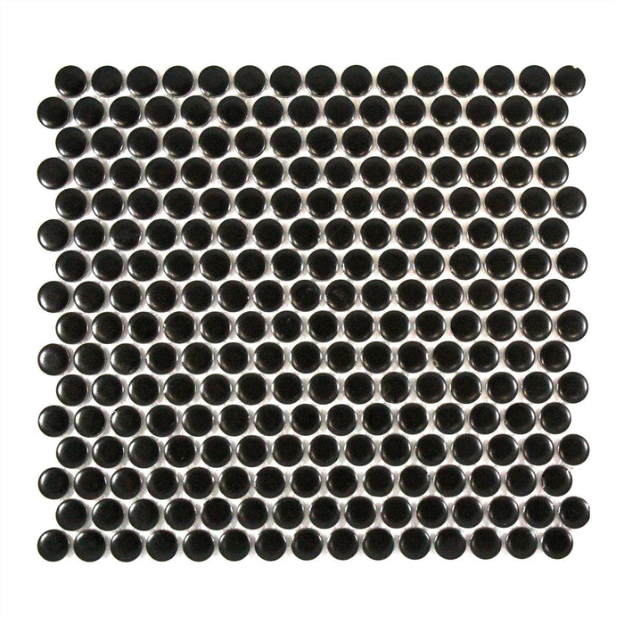 Penny Round Black Small Matte Porcelain Mosaic