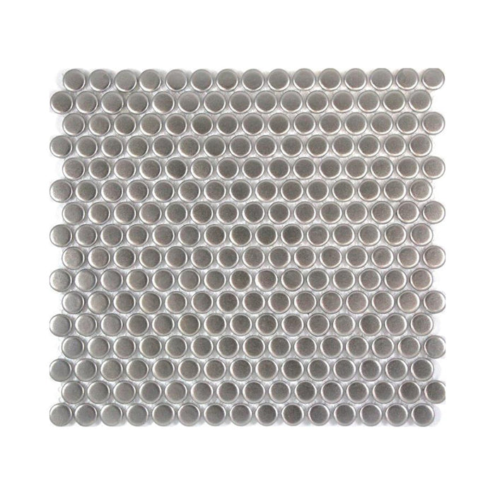 Penny Round Metallic Silver-Plated Porcelain Mosaic