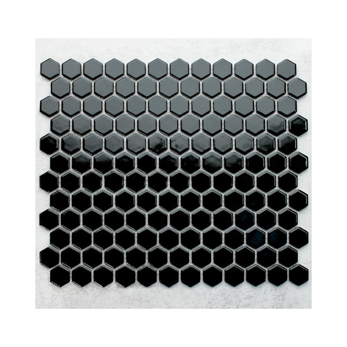 Small Hexagon Black Porcelain Mosaic Gloss
