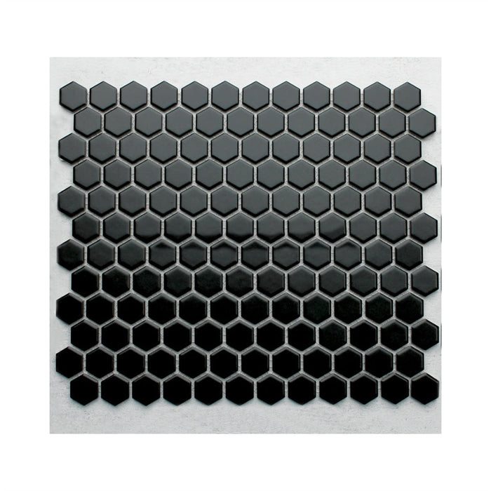 Small Hexagon Black Porcelain Mosaic Matte