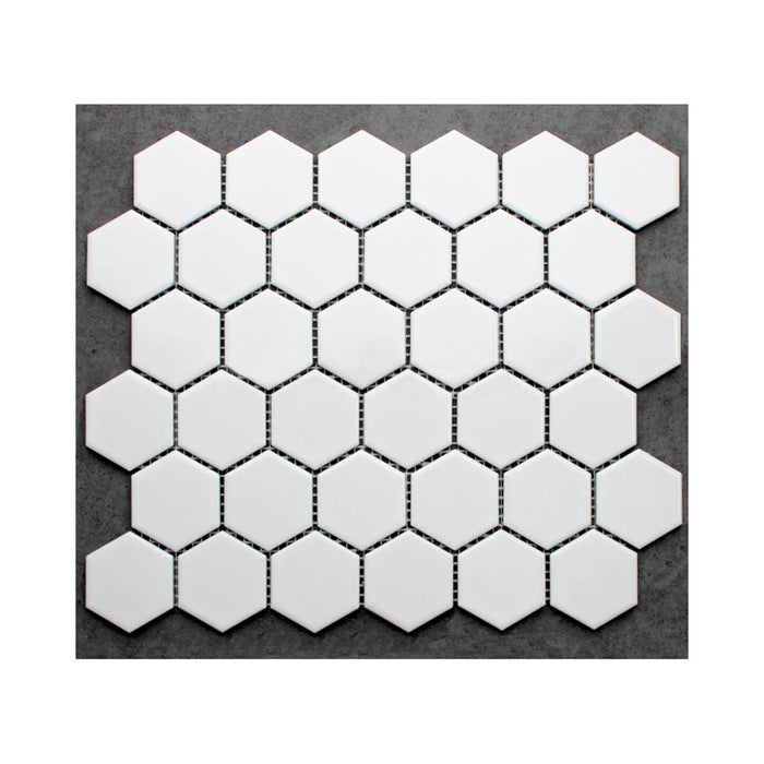 Medium Hexagon White Porcelain Mosaic Gloss