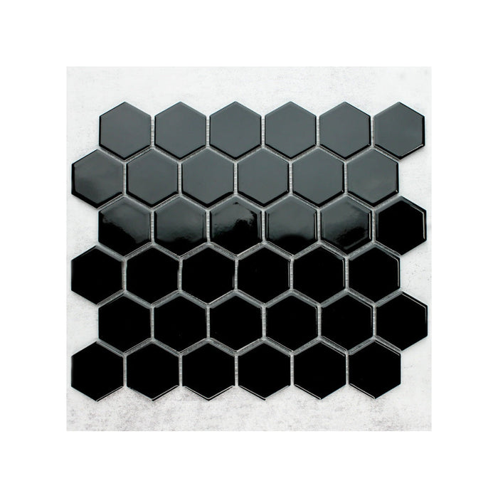 Medium Hexagon Black Porcelain Mosaic Gloss
