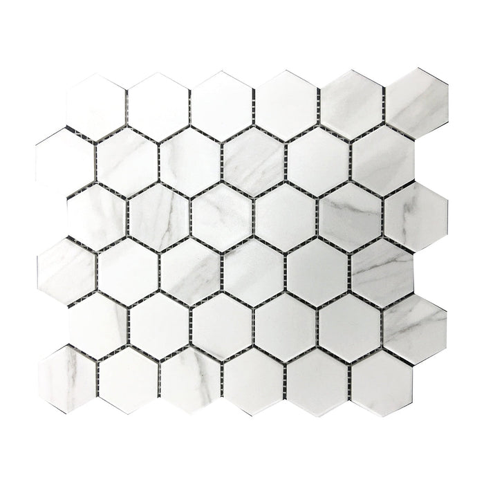 Medium Hexagon Carrara Porcelain Mosaic
