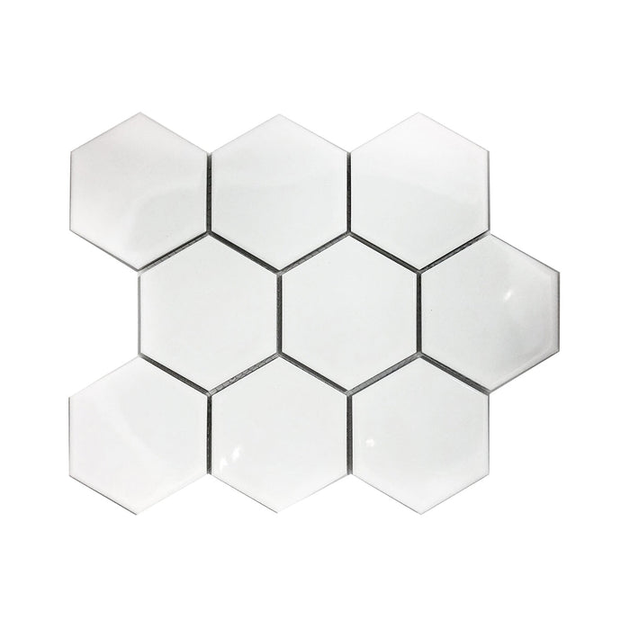 Large Hexagon White Porcelain Mosaic Gloss