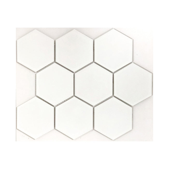 Large Hexagon White Porcelain Mosaic Matte