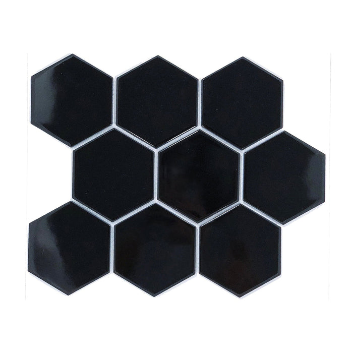 Large Hexagon Black Porcelain Mosaic Gloss