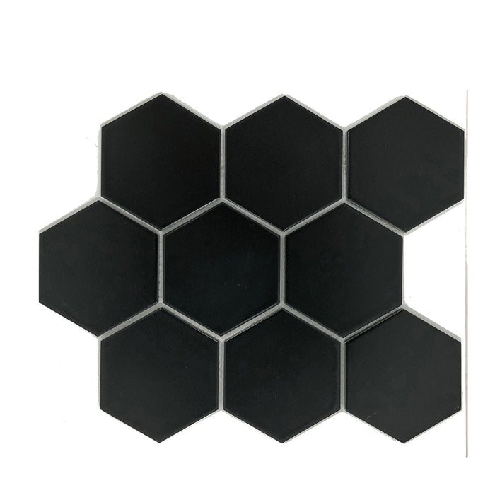 Large Hexagon Black Porcelain Mosaic Matte