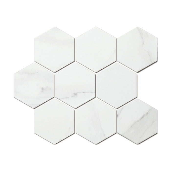 Large Hexagon Carrara Porcelain Mosaic