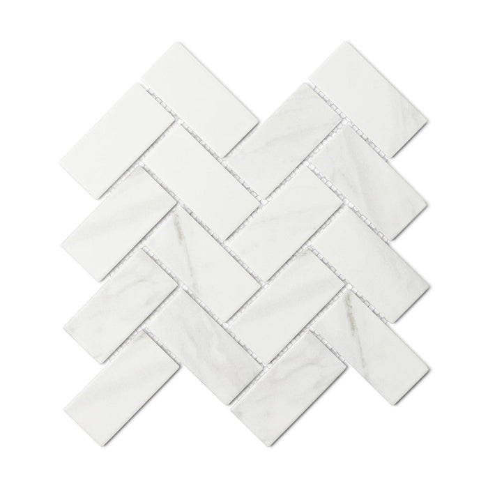 Carrara Porcelain Herringbone Mosaic 45x95x5