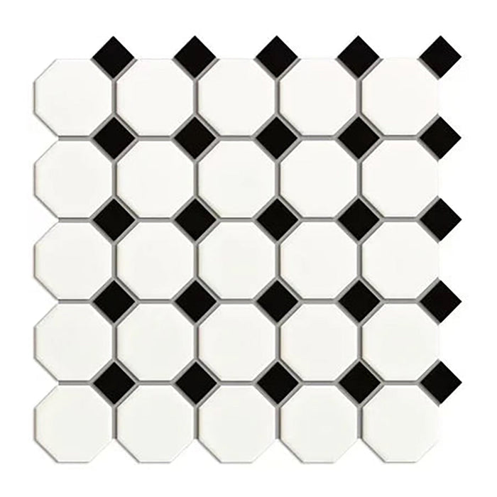 Small Octagon White & Black Porcelain Mosaic