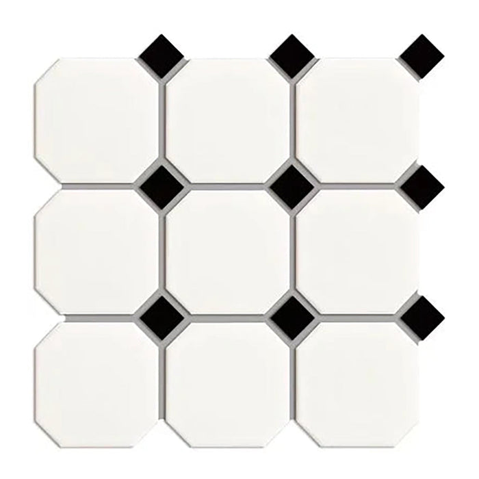 Large Octagon White & Black Porcelain Mosaic