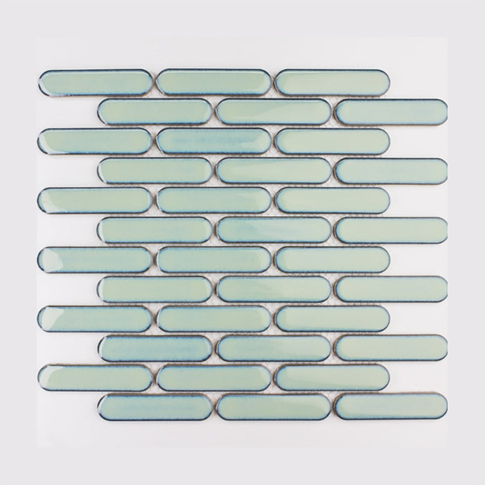 Antique Oval Brickbond Antique Green Porcelain Mosaic