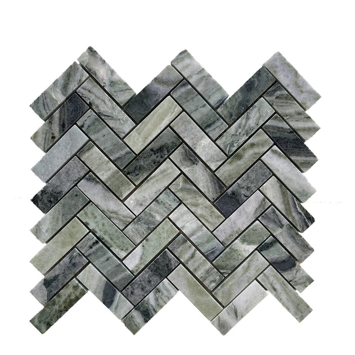 Fontana Verde Marble Herringbone Mosaic