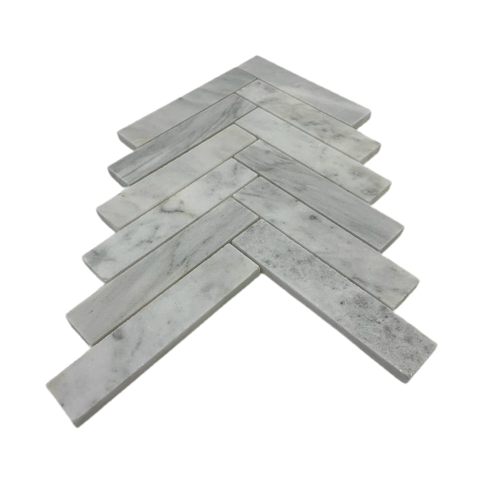 Herringbone Imperial White Marble Mosaic