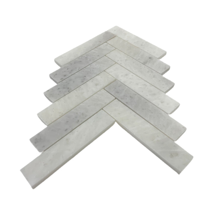 Herringbone Crystal White Marble Mosaic