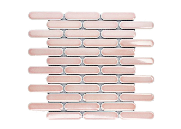 ANTIQUE PINK GLOSS OVAL BRICKBOND PORCELAIN MOSAIC