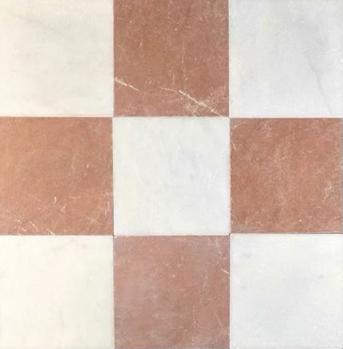 Checkerboard Rojo Alcantara & Milos Marble Tile