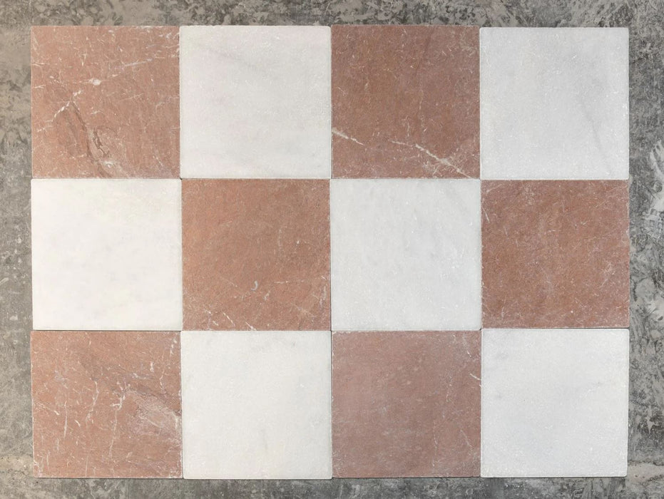 Checkerboard Rojo Alcantara & Milos Marble Tile