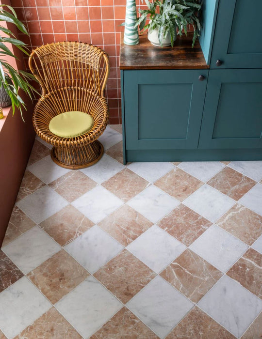 Checkerboard Rojo Alcantara & Milos Marble Tile