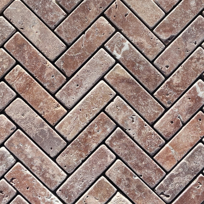 Rosso Travertine Marble Herringbone Mosaic