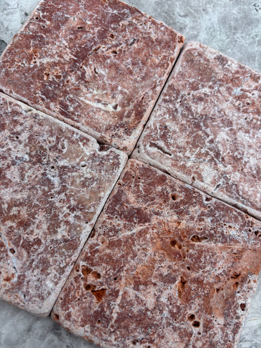 Rosso Travertine Tile 100x100x10 Tumbled