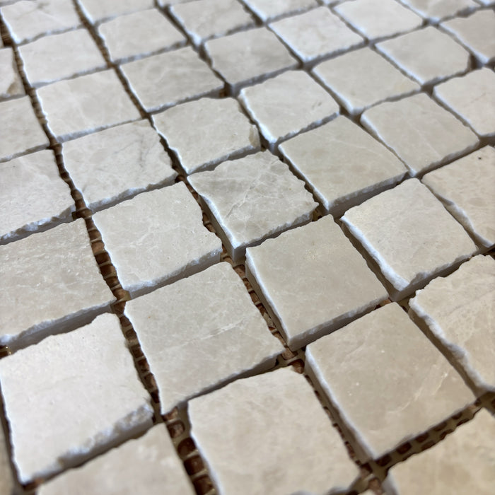 Small Square Rustic Edge Snow White Marble Mosaic