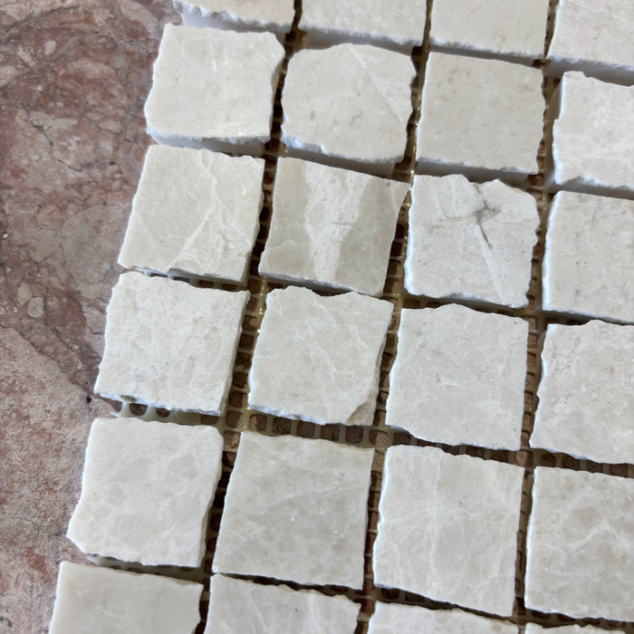 Small Square Rustic Edge Snow White Marble Mosaic