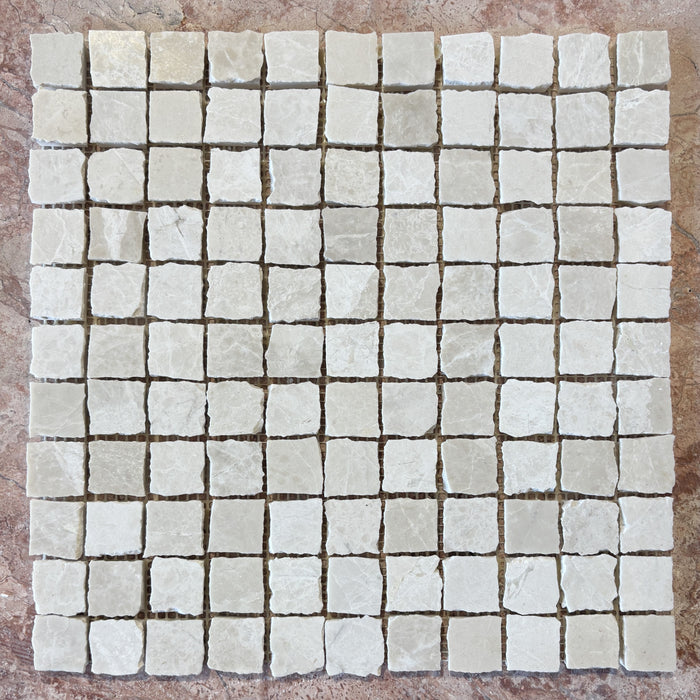 Small Square Rustic Edge Snow White Marble Mosaic