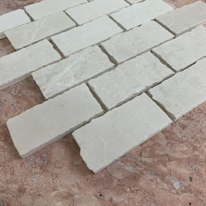 Brickbond Rustic Edge Snow White Marble Mosaic