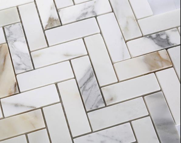 Herringbone Calacatta Gold Marble Mosaic