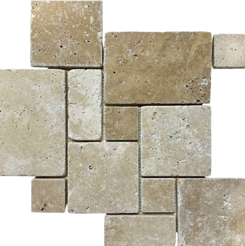 CLASSIC TRAVERTINE MINI FRENCH PATTERN TUMBLED MOSAIC