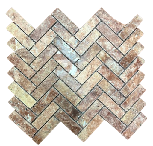 Rosso Travertine Marble Herringbone Mosaic