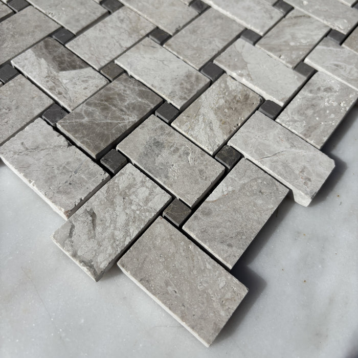 Basketweave Silver Shadow Limestone Mosaic